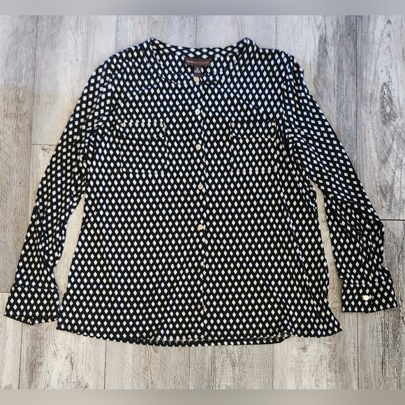 Dana Buchman Black and White Diamond Print Button Down Shirt - Picture 1 of 10